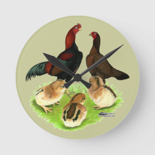Reloj Redondo Mediano Aseel Black Red Chicken Family