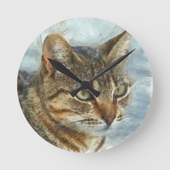 Reloj Redondo Mediano Asombroso Gato Tabby Cerrar Portra Lápiz Gráfico (Anverso)