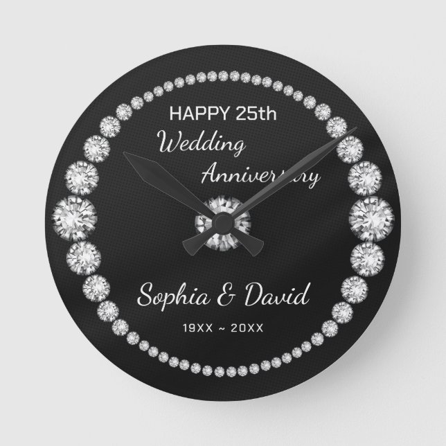 Reloj Redondo Mediano Aspecto de diamantes plateados (Anverso)