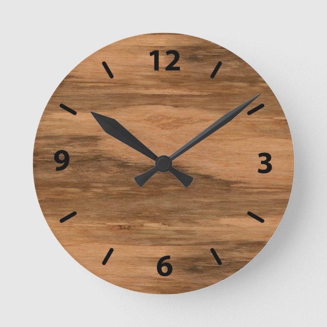 Reloj Redondo Mediano Aspecto natural de Eucalyptus Madera de Grano (Anverso)