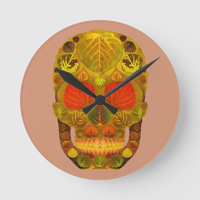 Reloj Redondo Mediano Aspen Leaf Skull 12 (Anverso)