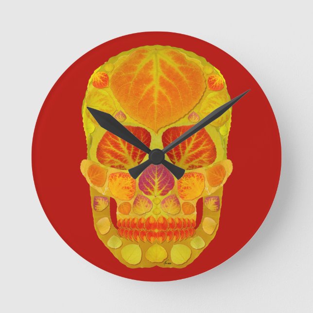 Reloj Redondo Mediano Aspen Leaf Skull 13 (Anverso)