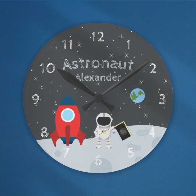 Reloj Redondo Mediano Astronauta de niño pequeño en la luna, espacio de  (Subido por el creador)