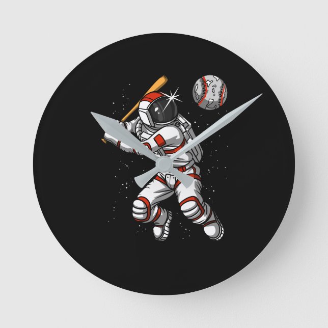Reloj Redondo Mediano Astronauta espacial jugador de béisbol planeta cós (Anverso)