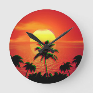 Reloj Redondo Mediano Atardecer caribeño Vaporwave Estética Retro 80s 90