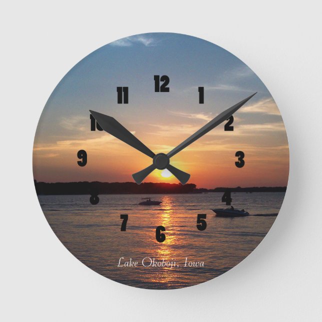 Reloj Redondo Mediano Atardecer en el lago Okoboji, Iowa (Anverso)