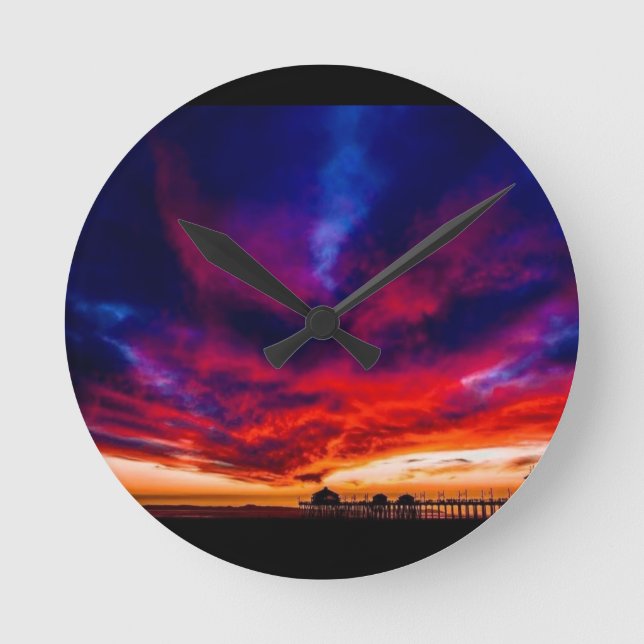 Reloj Redondo Mediano Atardecer en el muelle, Huntington Beach, CA (Anverso)