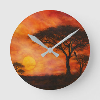 Reloj Redondo Mediano Atardecer en la sabana del Serengeti en arte de ti