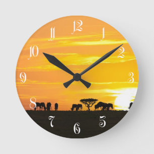 Reloj Redondo Mediano Atardecer en Serengeti