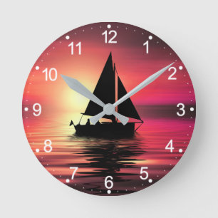 Reloj Redondo Mediano Atardecer, velero en el mar-39186