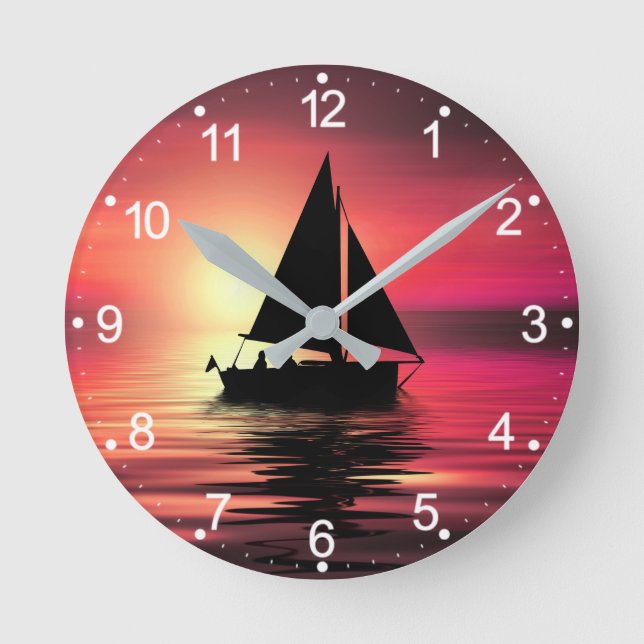 Reloj Redondo Mediano Atardecer, velero en el mar-39186 (Anverso)