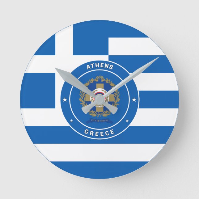 Reloj Redondo Mediano Atenas, bandera y emblema de Grecia (Anverso)