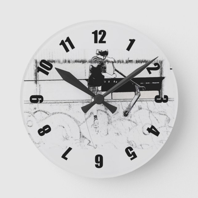 Reloj Redondo Mediano Aterrizarlo - Stunt Scooter Rider (Anverso)