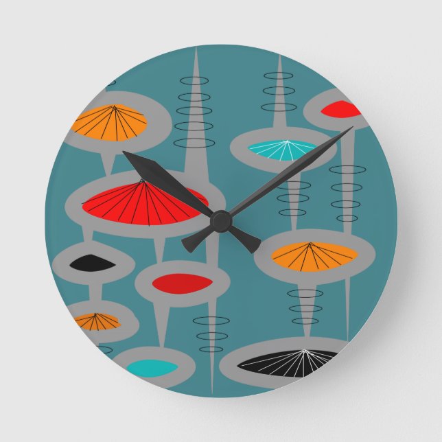 Reloj Redondo Mediano Atomic Mid-Century Inspired Abstract (Anverso)