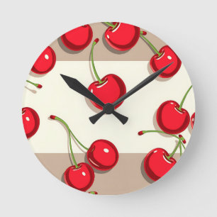 Reloj Redondo Mediano Atractivo Patrón de Cereza Vibraciones de Verano R