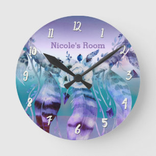Reloj Redondo Mediano Atrapasueños Bohemio Personalizado Morado y Turque