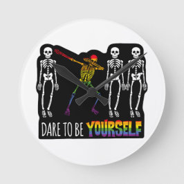Reloj Redondo Mediano Atrévete A Ser Tu Mismo Halloween Dabbing Skeleton