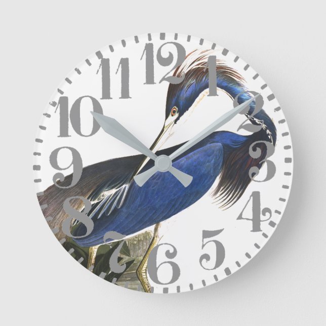 Reloj Redondo Mediano Audubon Blue Heron Bird Big Number Wall Clock (Anverso)