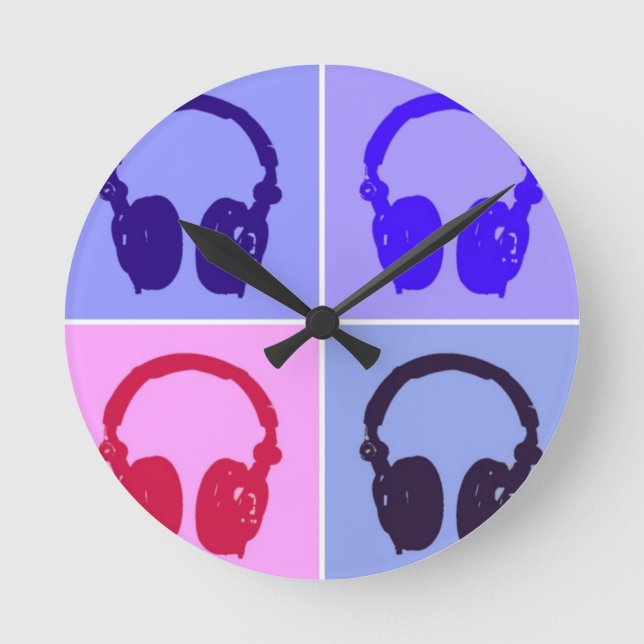 Reloj Redondo Mediano Auriculares de arte pop (Anverso)