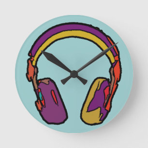 Reloj Redondo Mediano auriculares dj de color