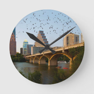Reloj Redondo Mediano Austin, Texas con murciélagos