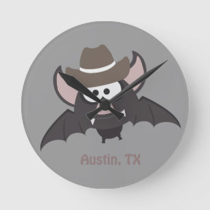 Reloj Redondo Mediano Austin Texas Cute Personalizado Cowboy Bat