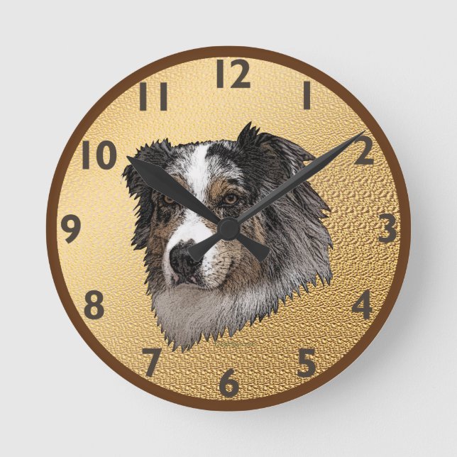 Reloj Redondo Mediano Australian Shepherd Portrait (Anverso)
