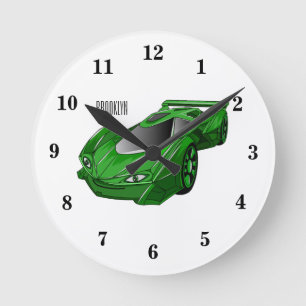 Reloj Redondo Mediano Autobús deportivo verde con ilustracion aéreo