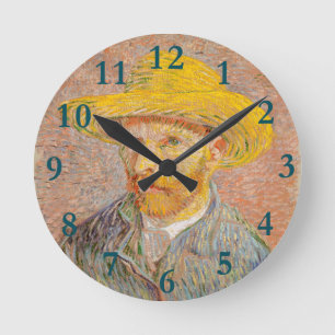 Reloj Redondo Mediano Autorretrato de Vincent Van Gogh con sombrero de p