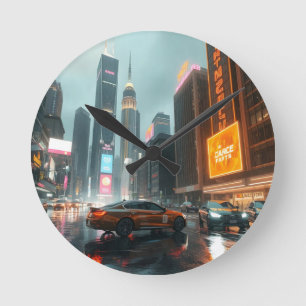 Reloj Redondo Mediano Autos de la ciudad de Cyberpunk Skyscrapper