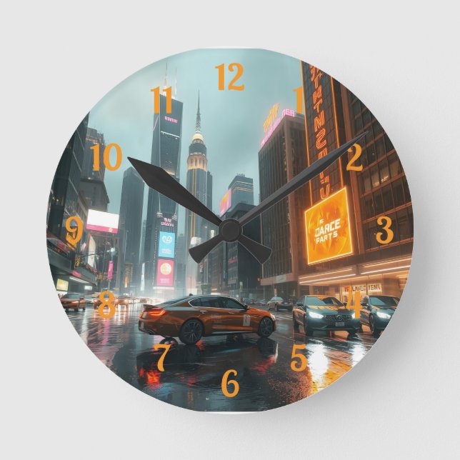 Reloj Redondo Mediano Autos para rascacielos de la ciudad de Cyberpunk (Anverso)