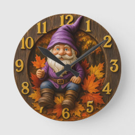 Reloj Redondo Mediano Autumn gnome with maple leaves rustic