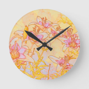 Reloj Redondo Mediano Autumn Lilies - Digital Watercolor