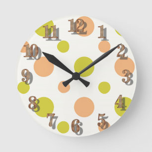 Reloj Redondo Mediano Avacado & Peach Polka Dot Retro Design