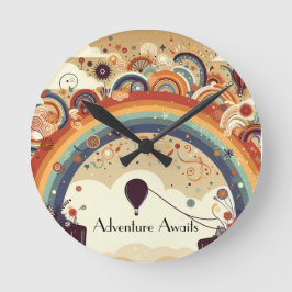 Reloj Redondo Mediano Aventura espera globos arcoiris y aire caliente
