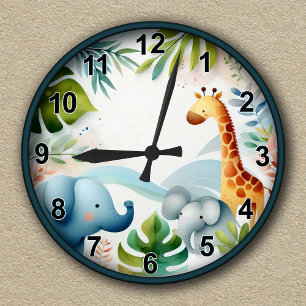 Reloj Redondo Mediano Aventura Safari personalizable para niños
