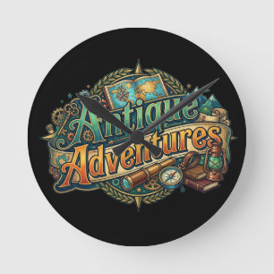 Reloj Redondo Mediano Aventuras Antiguas – Camiseta Gráfica de Explorado