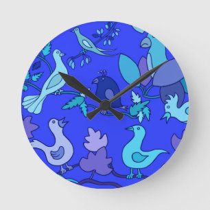 Reloj Redondo Mediano Aves azules