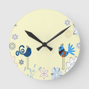 Reloj Redondo Mediano Aves azules decorativas modernas