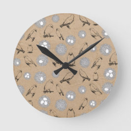 Reloj Redondo Mediano Aves de época y Nest Rustic Kraft Brown