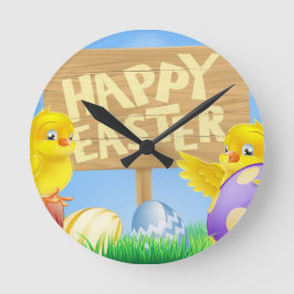 Reloj Redondo Mediano Aves de Pascua y huevos con signo