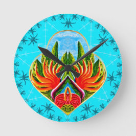 Reloj Redondo Mediano Aves hawaianas del paraíso (azul)