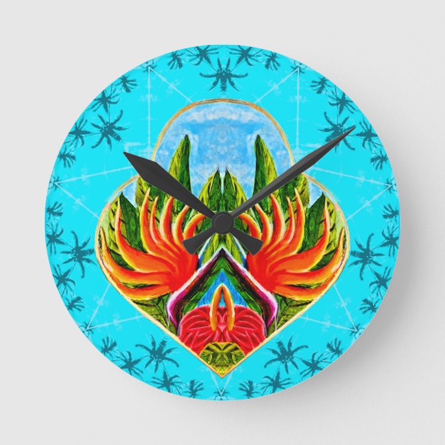 Reloj Redondo Mediano Aves hawaianas del paraíso (azul) (Anverso)