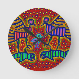 Reloj Redondo Mediano Aves Kuna Indias con Pescado