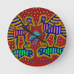Reloj Redondo Mediano Aves Kuna Indias con Pescado