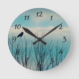 Reloj Redondo Mediano Aves Negra Y Nubes
