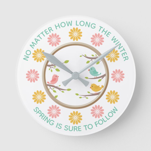 Reloj Redondo Mediano Aves y flores adorables en primavera (Anverso)
