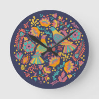 Aves y flores de arte folclórico mexicano de color