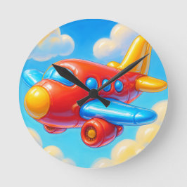 Reloj Redondo Mediano Avión de dibujos animados lindo