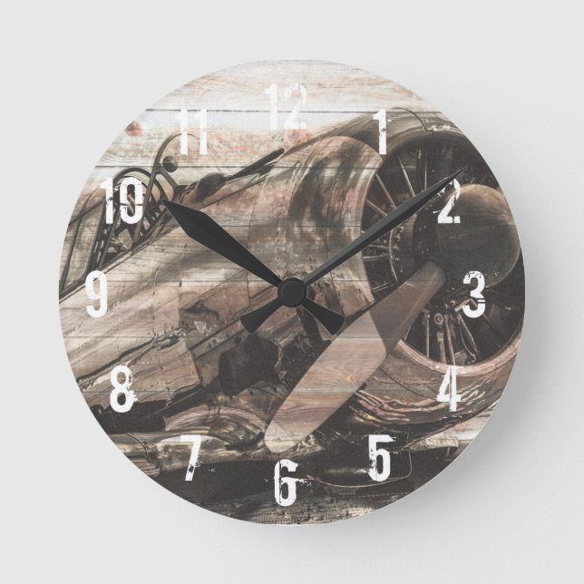 Reloj Redondo Mediano Avión Vintage (Anverso)